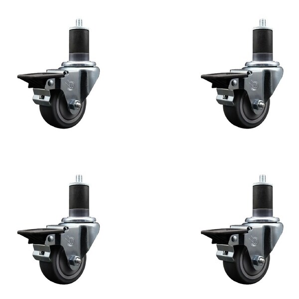 Service Caster 3'' Thermoplastic Rubber Swivel 1-5/8'' Expanding Stem Caster Set with Brake, 4PK SCC-EX20S314-TPRB-PLB-158-4 - main